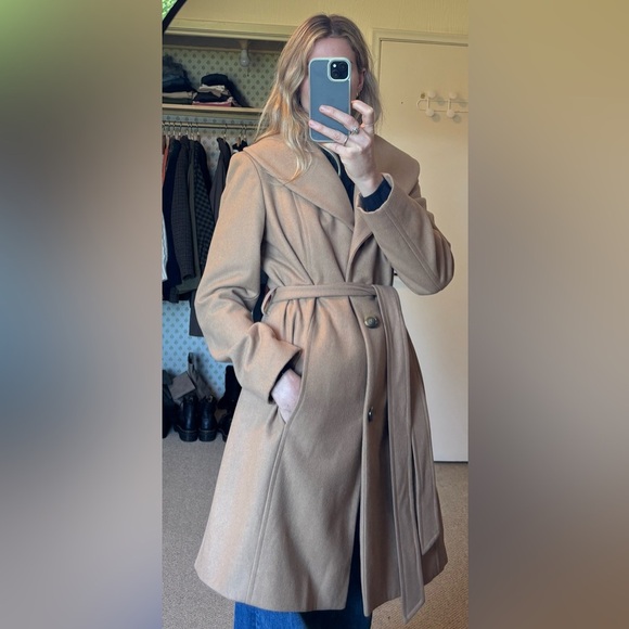 London Fog Wool Shawl Collared Camel Tan Belted Trench Coat - Picture 5 of 13